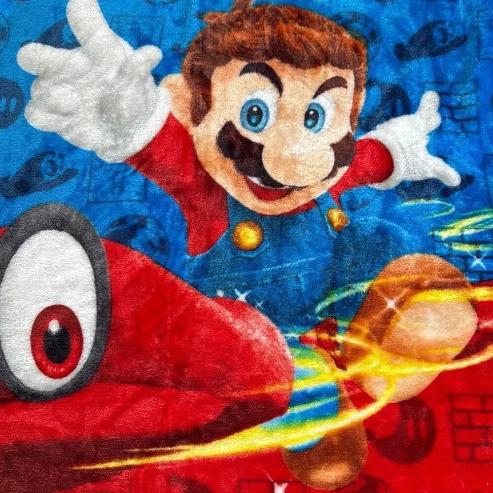 Nintendo Super Mario Bros odyssey plush throw blanket red blue‎